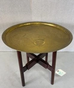 HausOfRex Small Brass Tray Table (Asterform) With Wooden Base