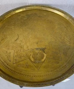 HausOfRex Small Brass Tray Table (Asterform) With Wooden Base