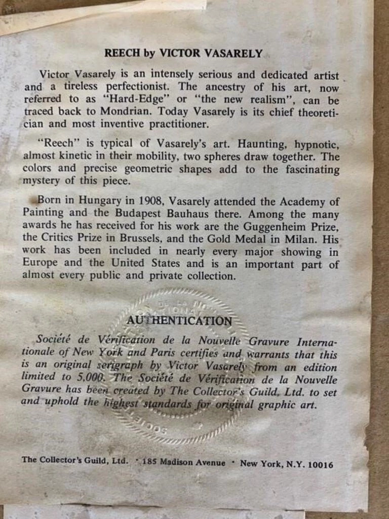 HausOfRex Looking Playing Loving Victor Vasarely "Reech" Serigraph, Authenticated & Framed 2 HausOfRex Looking Playing Loving Victor Vasarely "Reech" Serigraph, Authenticated & Framed