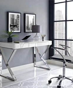 HausOfRex MANOLO DESK In White Gloss & Chrome Living