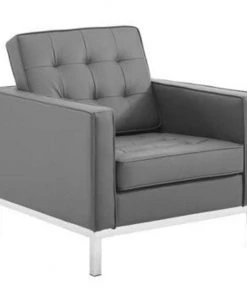 HausOfRex Living MODERNIST TUFTED UPHOLSTERED FAUX LEATHER GREY CHAIR