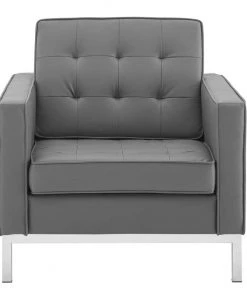 HausOfRex Living MODERNIST TUFTED UPHOLSTERED FAUX LEATHER GREY CHAIR