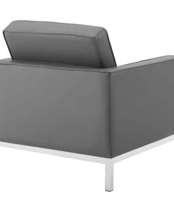 HausOfRex Living MODERNIST TUFTED UPHOLSTERED FAUX LEATHER GREY CHAIR