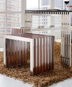 HausOfRex Stainless Steel W/ Walnut Inlay Bench/side Table Living