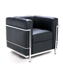 HausOfRex Living Replica Le Corbusier Cube Chair Leather Black W 30" X D 28" X H 26"