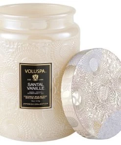 HausOfRex Looking Playing Loving Voluspa Santal Vanille Lg. Embossed Glass Jar W/Lid