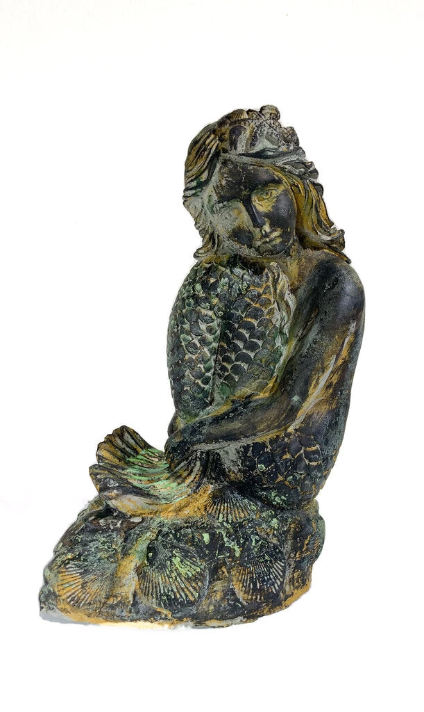 HausOfRex Looking Playing Loving Mermaid Musing Statue In Concrete W/Faux-Bronze Patina 1 HausOfRex Looking Playing Loving Mermaid Musing Statue In Concrete W/Faux-Bronze Patina