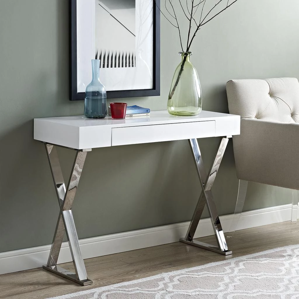 HausOfRex Celia Console/ Mini-Desk With Silver Base 3 HausOfRex Celia Console/ Mini-Desk With Silver Base
