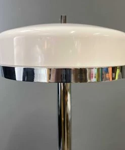 HausOfRex Mid-Century Mushroom Lamp In Chrome And White Enamel (55" Tall)