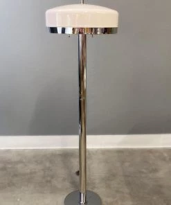 HausOfRex Mid-Century Mushroom Lamp In Chrome And White Enamel (55" Tall)