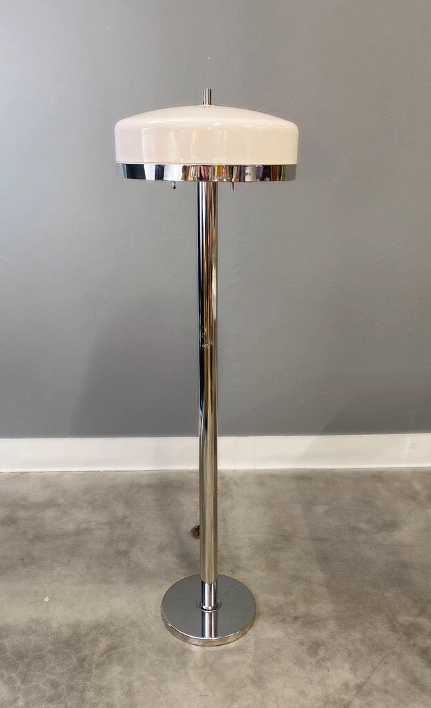 HausOfRex Mid-Century Mushroom Lamp In Chrome And White Enamel (55" Tall) 1 HausOfRex Mid-Century Mushroom Lamp In Chrome And White Enamel (55" Tall)