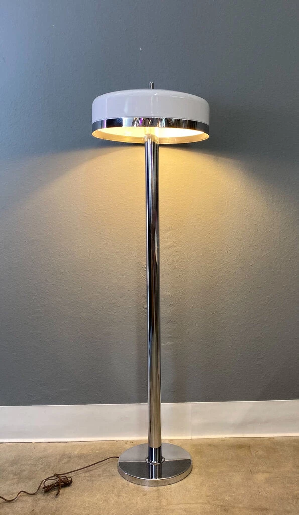 HausOfRex Mid-Century Mushroom Lamp In Chrome And White Enamel (55" Tall) 5 HausOfRex Mid-Century Mushroom Lamp In Chrome And White Enamel (55" Tall)