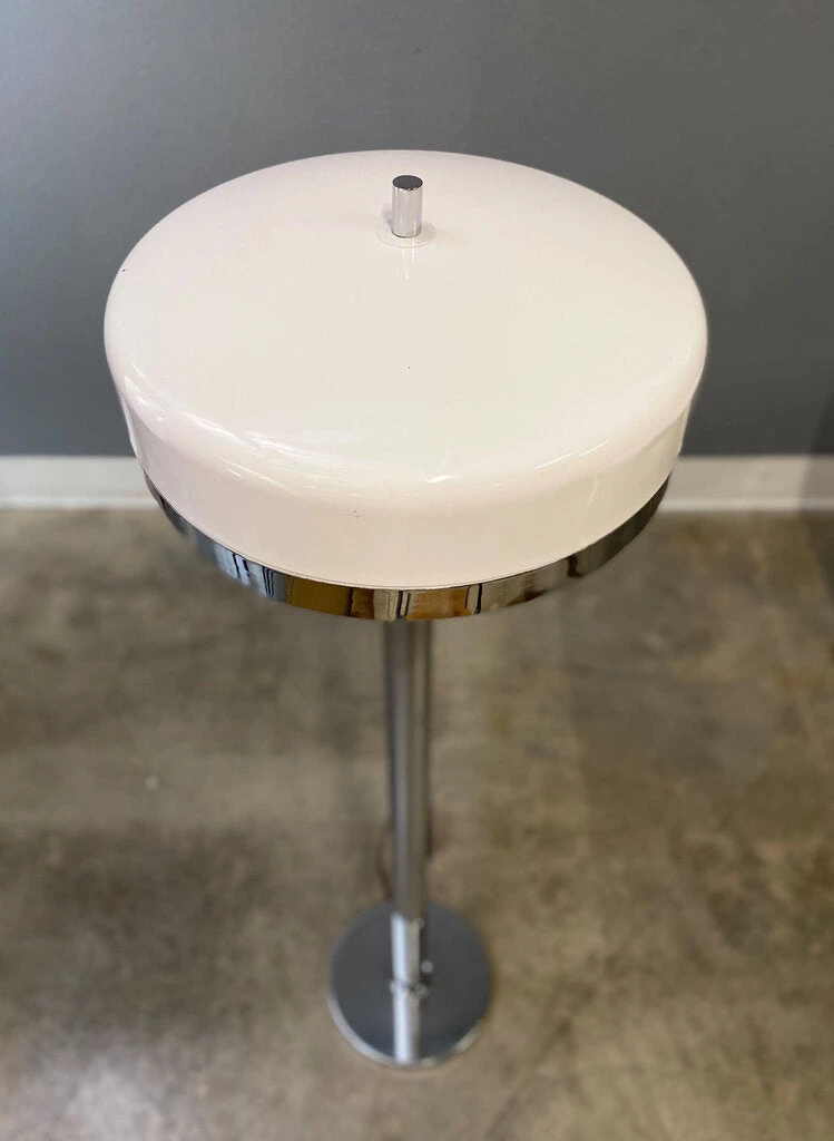 HausOfRex Mid-Century Mushroom Lamp In Chrome And White Enamel (55" Tall) 3 HausOfRex Mid-Century Mushroom Lamp In Chrome And White Enamel (55" Tall)