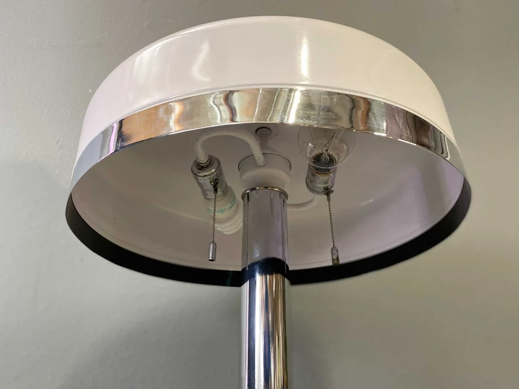 HausOfRex Mid-Century Mushroom Lamp In Chrome And White Enamel (55" Tall) 4 HausOfRex Mid-Century Mushroom Lamp In Chrome And White Enamel (55" Tall)