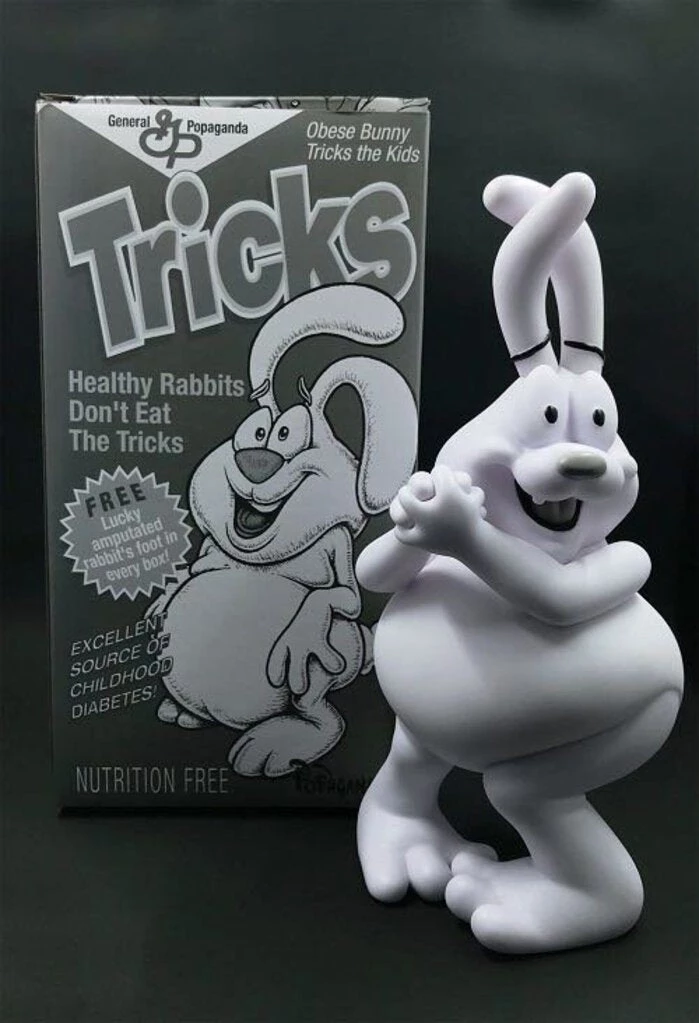 Popaganda Looking Playing Loving Cereal Killers Series: Tricky The Obese Bunny Monotone By Ron English 1 Popaganda Looking Playing Loving Cereal Killers Series: Tricky The Obese Bunny Monotone By Ron English
