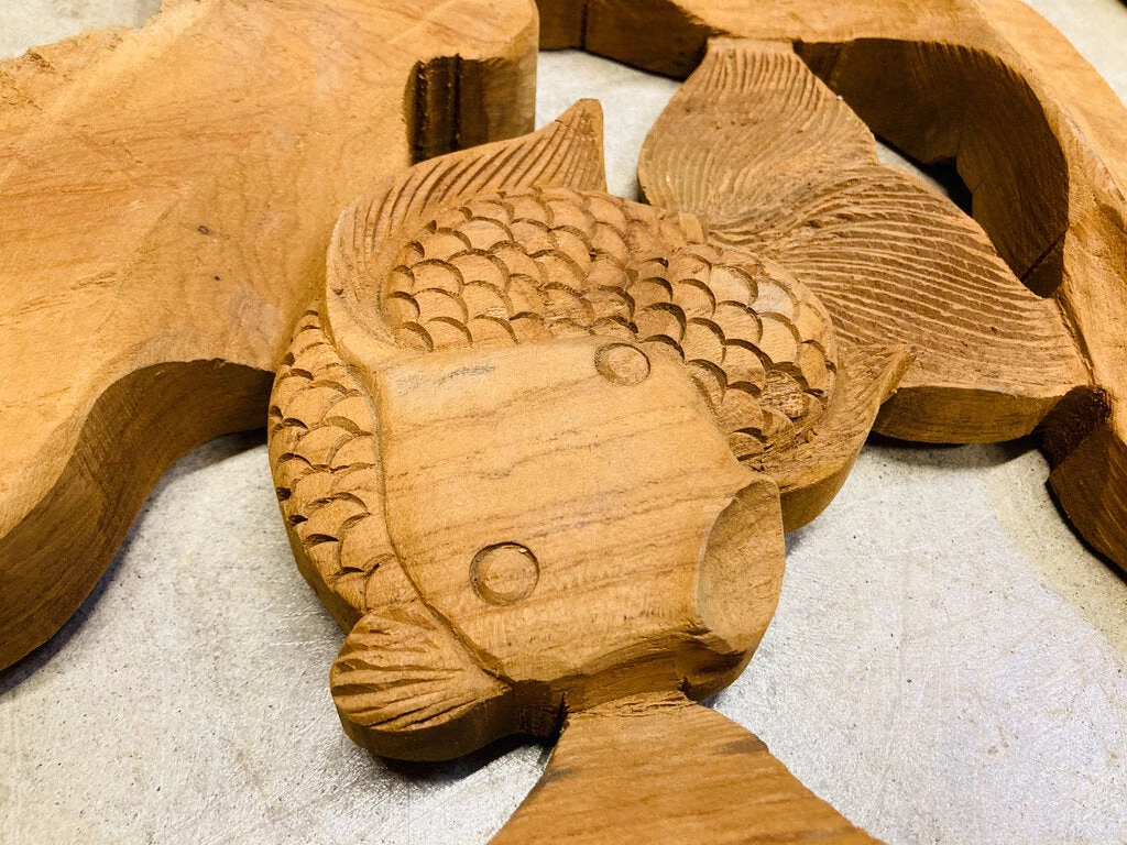 HausOfRex Driftwood Koi Fish Wall Carving Looking Playing Loving 3 HausOfRex Driftwood Koi Fish Wall Carving Looking Playing Loving