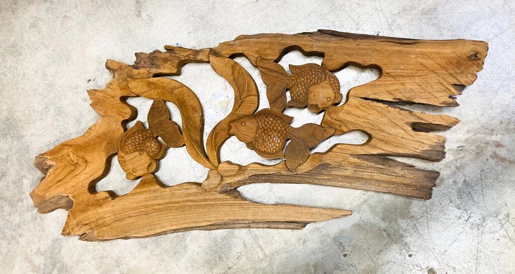 HausOfRex Driftwood Koi Fish Wall Carving Looking Playing Loving 1 HausOfRex Driftwood Koi Fish Wall Carving Looking Playing Loving