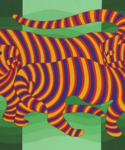 HausOfRex Victor Vaserly "Two Tigers (Green)," 1980, Signed And Numbered 10 / 150 Serigraph On Silver Paper