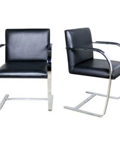 HausOfRex Brno-style Chairs: Flat Bar Chrome And Black Leather (Pair)