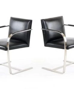HausOfRex Brno-style Chairs: Flat Bar Chrome And Black Leather (Pair)
