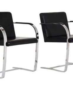 HausOfRex Brno-style Chairs: Flat Bar Chrome And Black Leather (Pair)