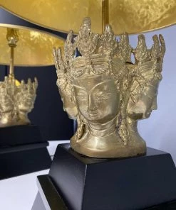 HausOfRex Lighting Marbro Brass Many-Faced Goddess Table Lamps (Pair)