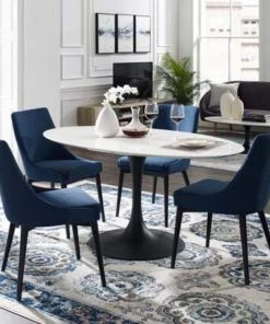 HausOfRex Tulip 60" Oval White Top Black Base Dining