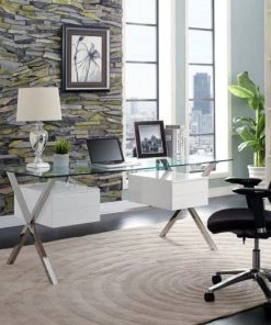 HausOfRex Living Melanie II Glass Ceiling Double Drawer Desk