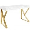 HausOfRex Manolo Desk In White Gloss & Gold