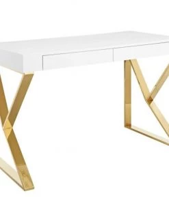 HausOfRex Manolo Desk In White Gloss & Gold
