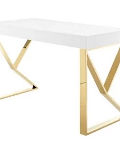HausOfRex Manolo Desk In White Gloss & Gold
