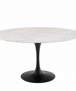 HausOfRex Tulip Table Dining 60" Round / Faux Marble / Black Base