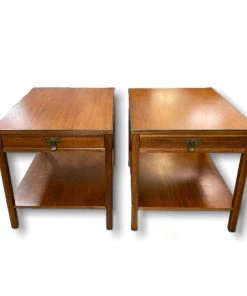 HausOfRex Imperial Furniture Walnut & Brass End Tables, Mid-Century Modern (Pair) Living