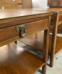 HausOfRex Imperial Furniture Walnut & Brass End Tables, Mid-Century Modern (Pair) Living