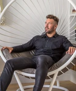 HausOfRex Floor Standing Bubble Chair In Pearlized White Frame With Dark Grey Cushion By Ben Rousseau 5 HausOfRex Floor Standing Bubble Chair In Pearlized White Frame With Dark Grey Cushion By Ben Rousseau