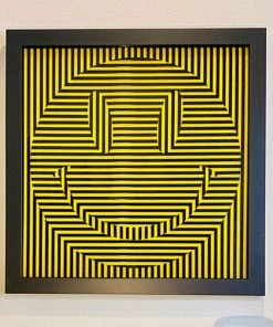 HausOfRex Laser Cut Acrylic Artwork 23? X 23? Black Gloss Acrylic On Yellow Gloss Background. Mounted In Black Frame With Glass. Looking Playing Loving