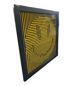 HausOfRex Laser Cut Acrylic Artwork 23? X 23? Black Gloss Acrylic On Yellow Gloss Background. Mounted In Black Frame With Glass. Looking Playing Loving