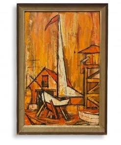 HausOfRex Orange Faux-Naif Marina Painting With Flagpole