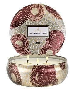 HausOfRex Voluspa Gilt Pomander & Hinoki 3 Wick Candle Tin
