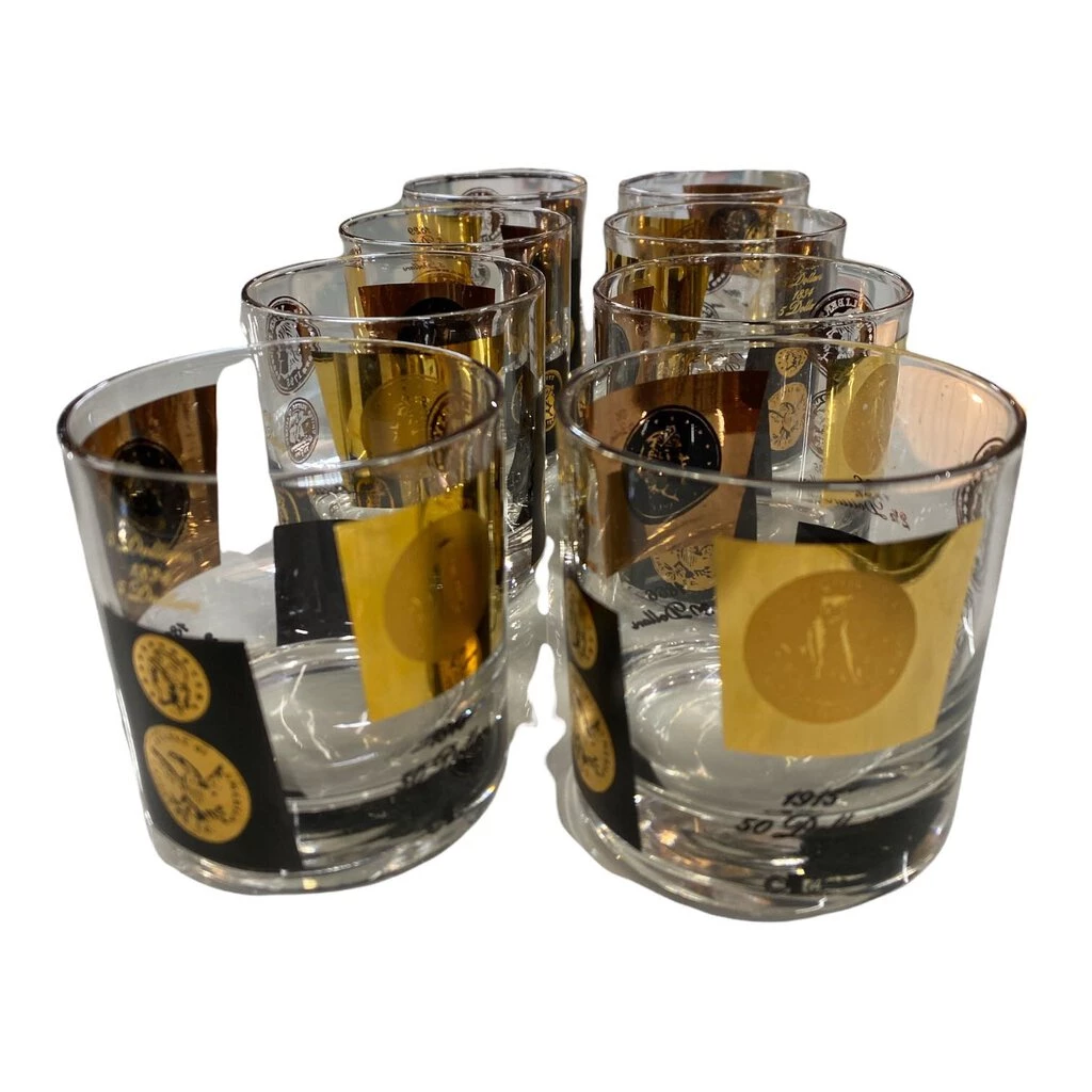 HausOfRex Mid Century Gold Coin Old Fashioned Glasses 1 HausOfRex Mid Century Gold Coin Old Fashioned Glasses