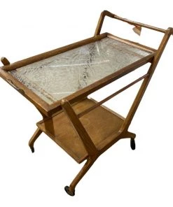 HausOfRex Dining Mid Century Modern Italian Walnut 2 Tier Trolley Bar Cart