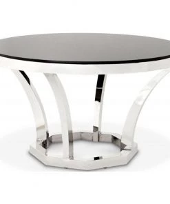 Eichholtz Valentino Modern Classic Black Glass Round Dining Table
