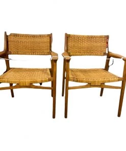 HausOfRex Hans J. Wegner For Johannes Hansen Teak And Cane Easy Chair - 1951 - The Pair