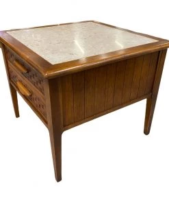 Living Lane Mid Century Travertine Walnut Basketweave Table