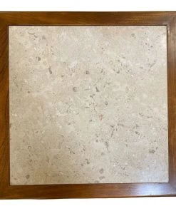 Living Lane Mid Century Travertine Walnut Basketweave Table