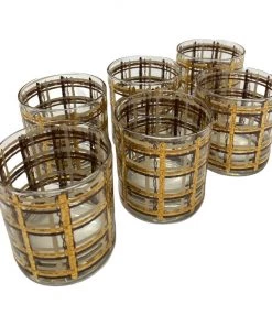 HausOfRex Mid Century Gold And Brown Old Fashioned Glasses Set Of 6 Looking Playing Loving