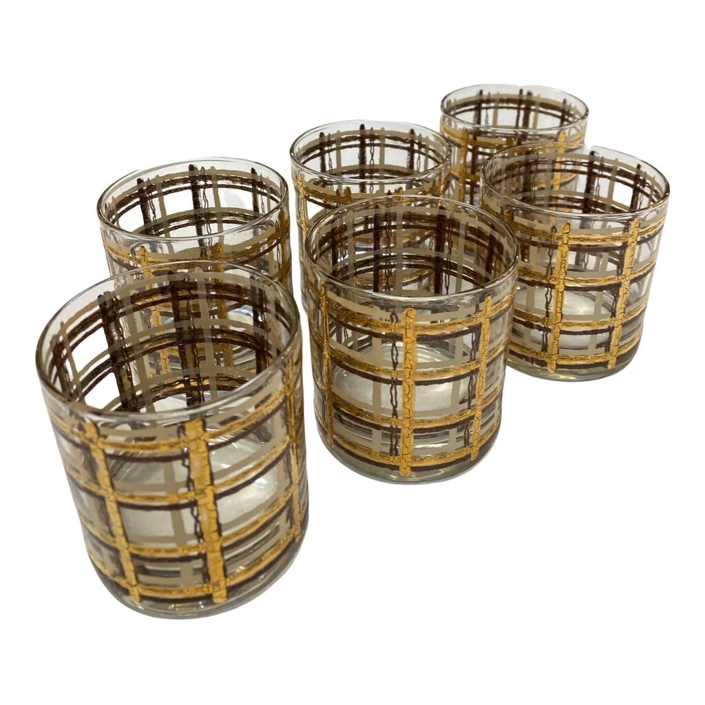 HausOfRex Mid Century Gold And Brown Old Fashioned Glasses Set Of 6 Looking Playing Loving 1 HausOfRex Mid Century Gold And Brown Old Fashioned Glasses Set Of 6 Looking Playing Loving