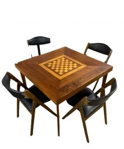 HausOfRex Mid Century Modern Walnut Folding Game Table W/4 Chairs Looking Playing Loving