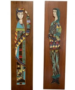 HausOfRex Harris Strong Mid Century Modern Tile Wall Sculpture (pair) On Walnut