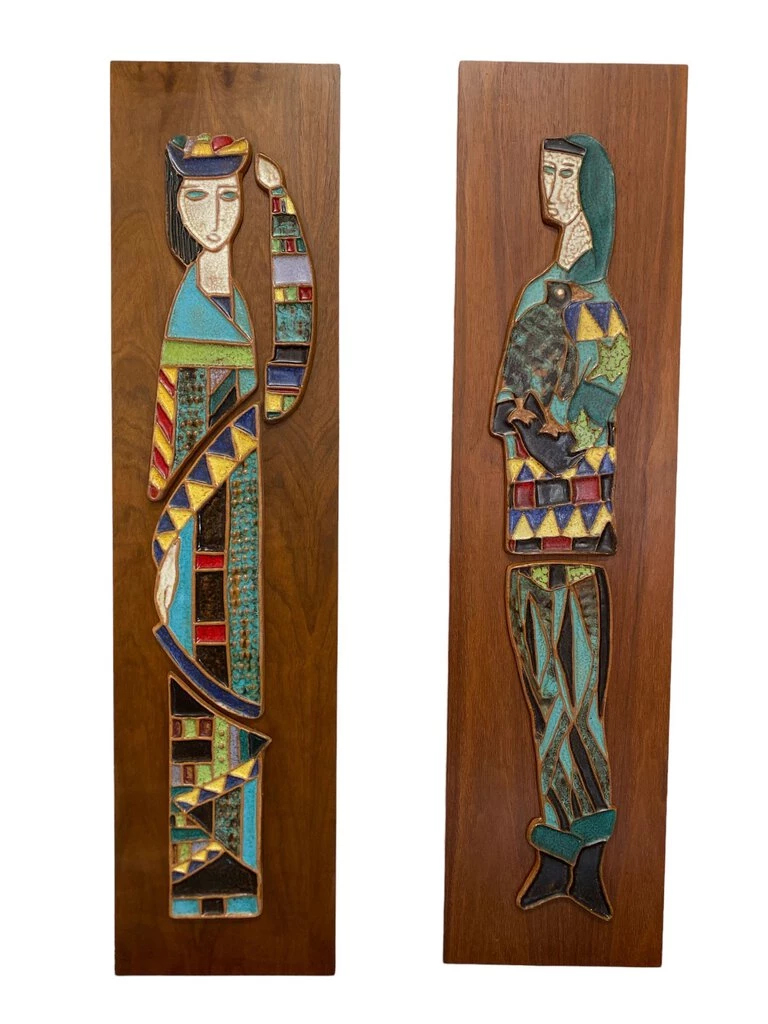 HausOfRex Harris Strong Mid Century Modern Tile Wall Sculpture (pair) On Walnut 1 HausOfRex Harris Strong Mid Century Modern Tile Wall Sculpture (pair) On Walnut